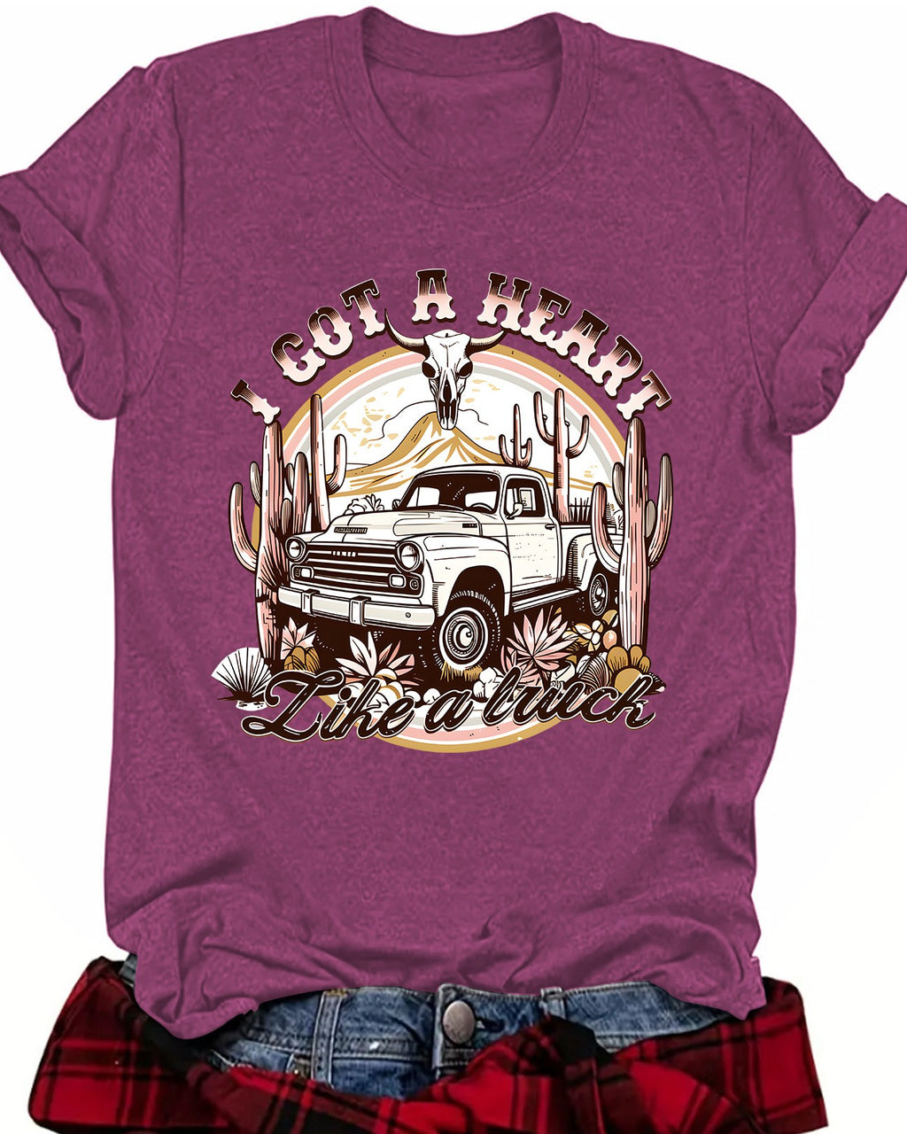 Retro Pickup Truck Graphic T-Shirt - Flower-Red