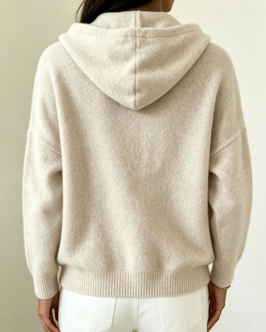 Drop Shoulder Hooded Sweater With Quarter Zip - Apricot - 2