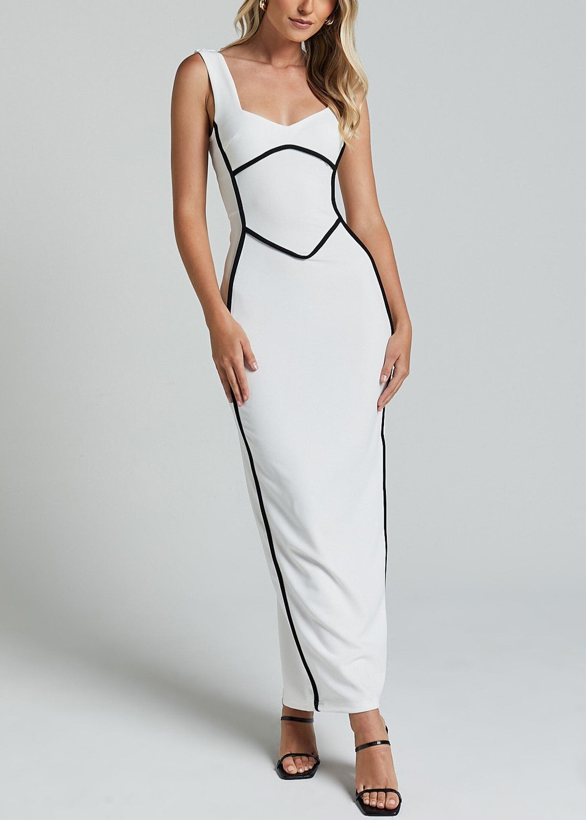 Contrast Piping Bodycon Maxi Dress