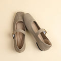 Breathable Knit Square Toe Mary Jane Flats - Taupe