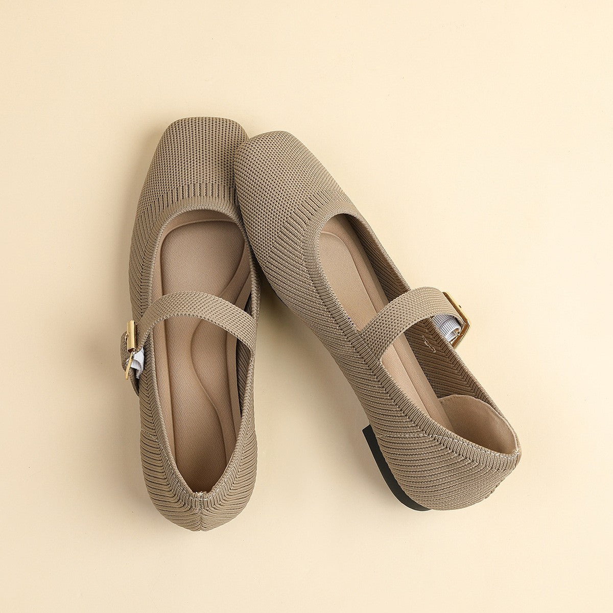 Breathable Knit Square Toe Mary Jane Flats