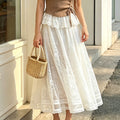 Sheer Lace Maxi Skirt With Ruffle Overlay - White