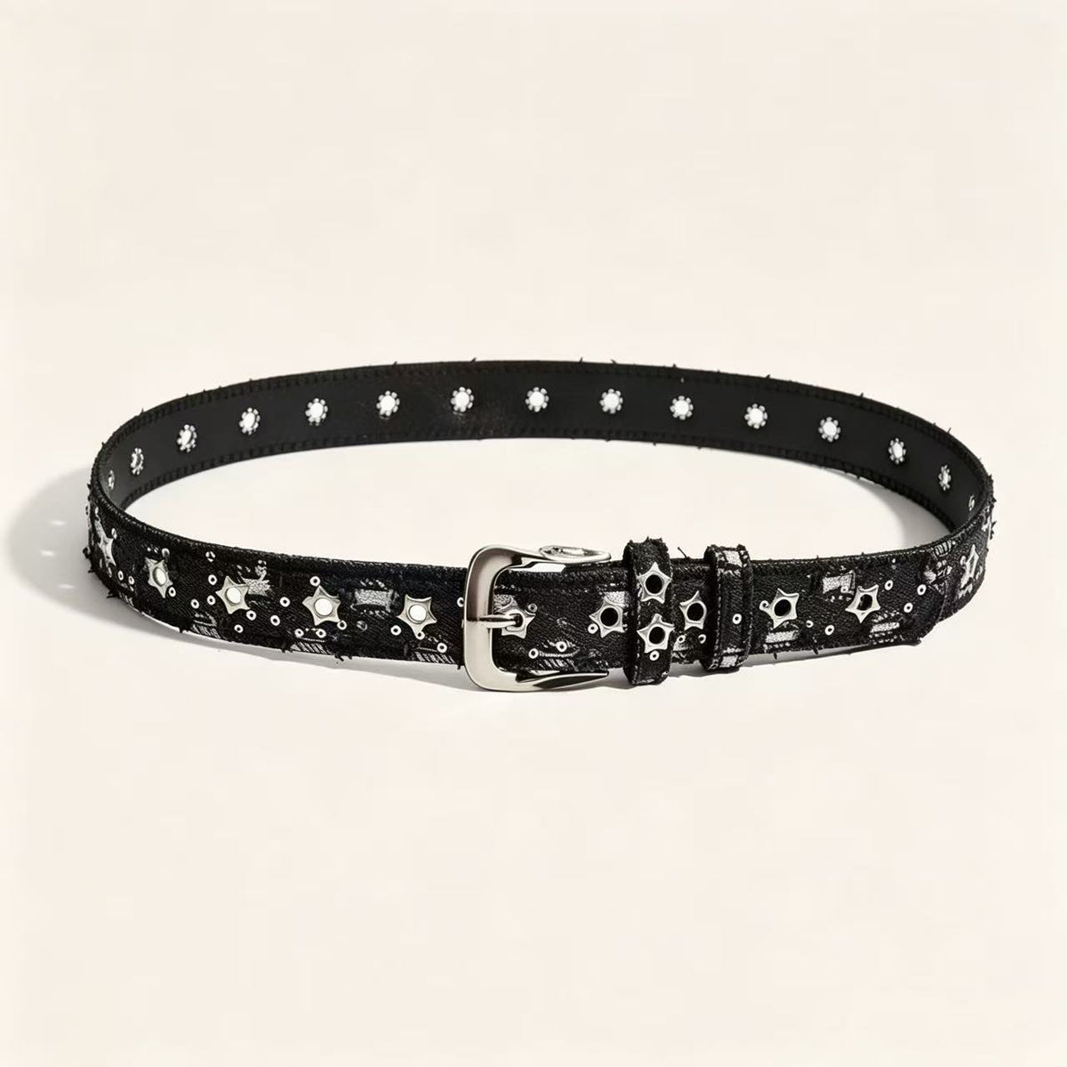 Star Stud Eyelet Denim Style Belt - Black
