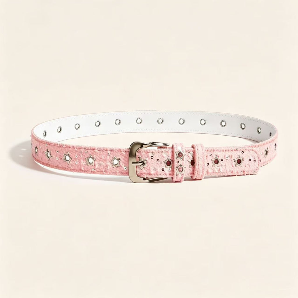 Star Stud Eyelet Denim Style Belt - Pink