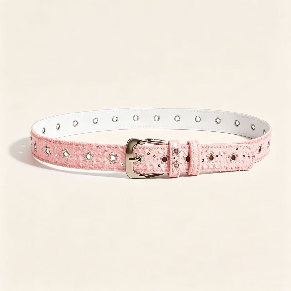 Star Stud Eyelet Denim Style Belt - Pink