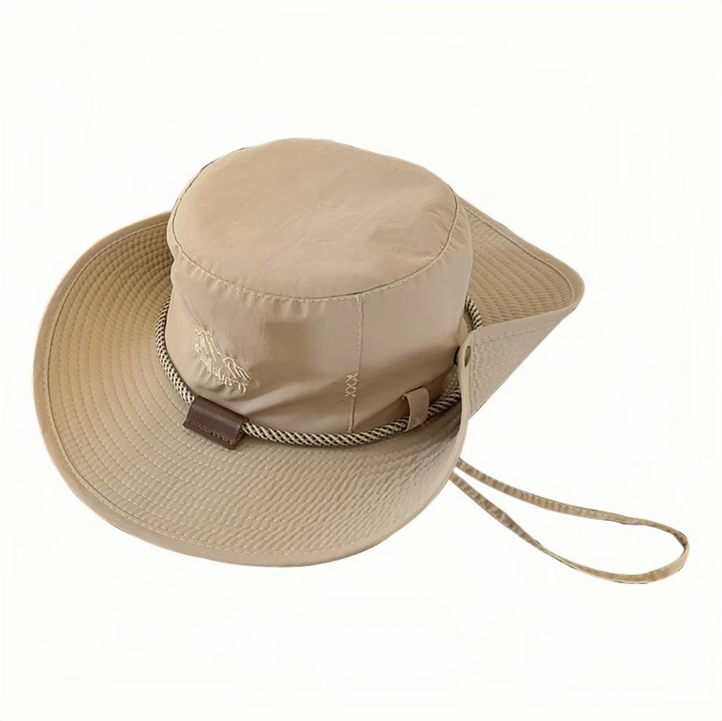 Quick Dry Bucket Hat With Adjustable Chin Cord - Khaki - 1
