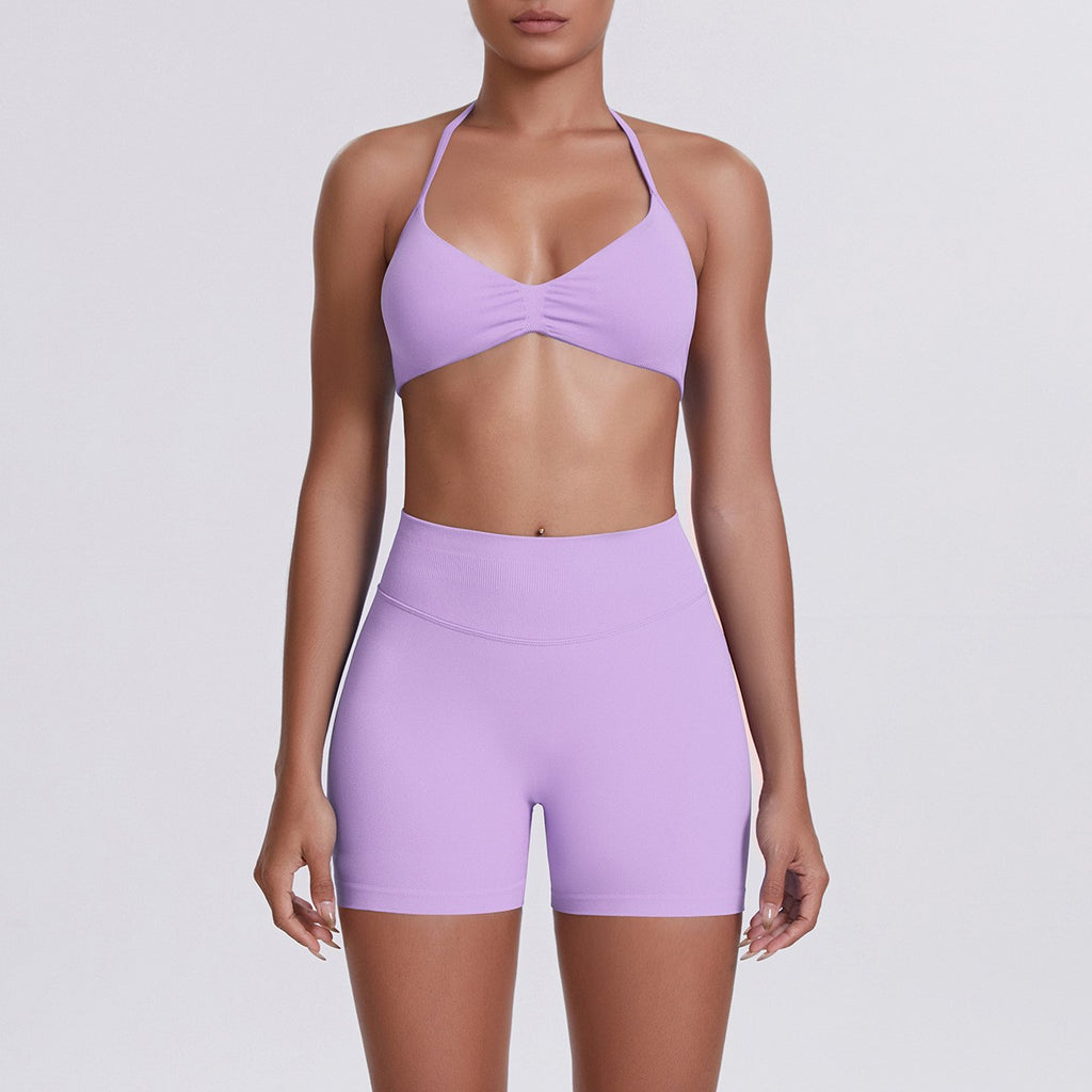 Seamless Halter Bra and Biker Shorts Workout Set