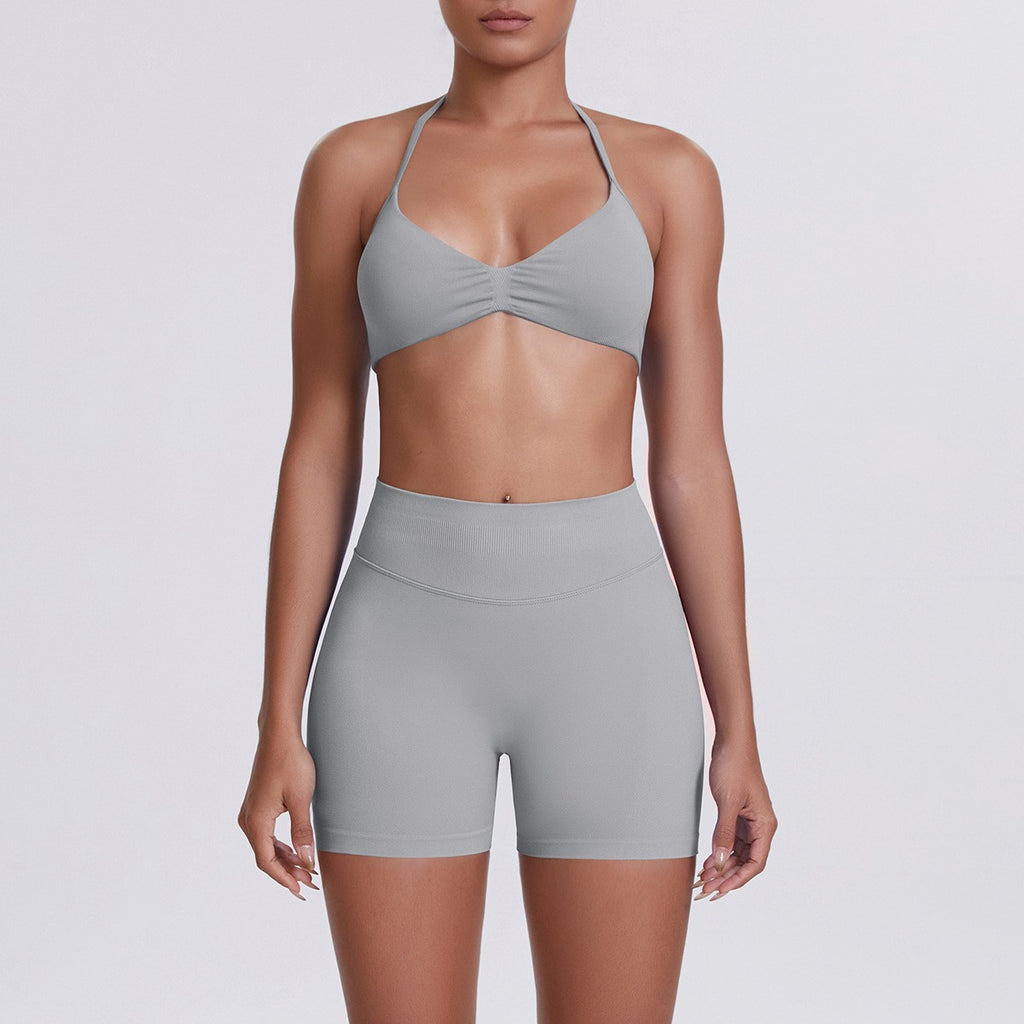 Seamless Halter Bra and Biker Shorts Workout Set