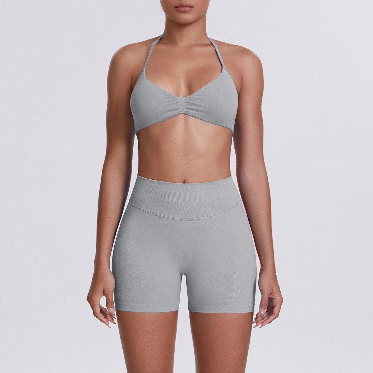 Seamless Halter Bra and Biker Shorts Workout Set
