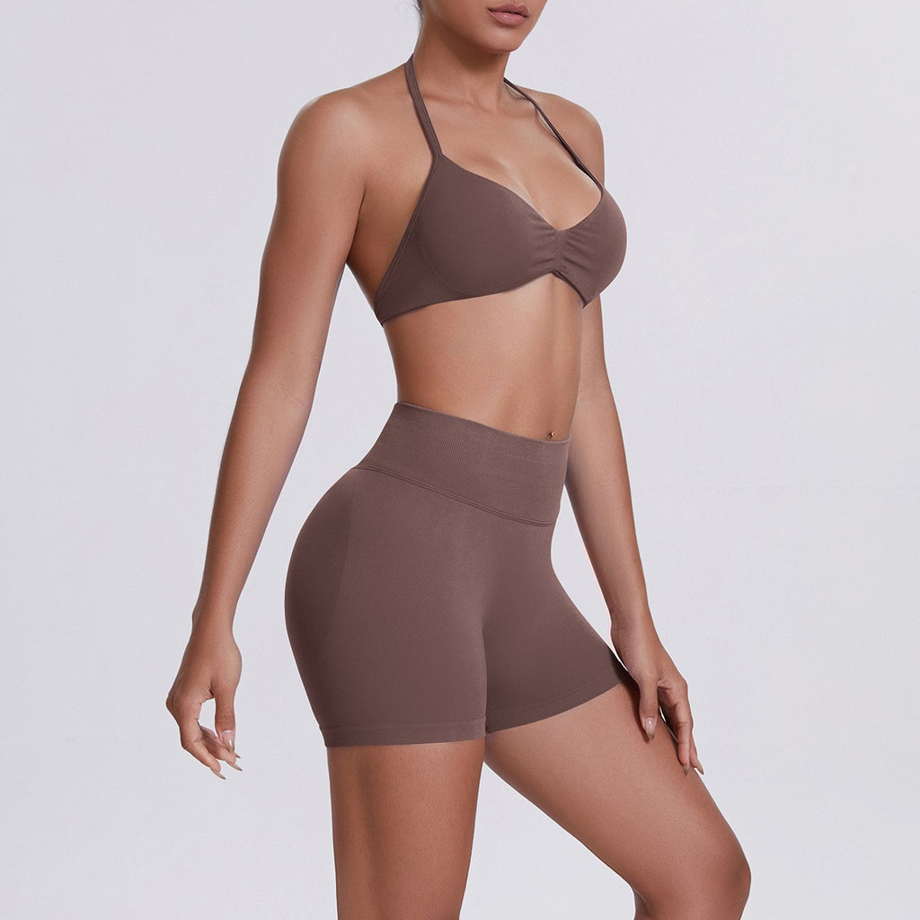 Seamless Halter Bra and Biker Shorts Workout Set