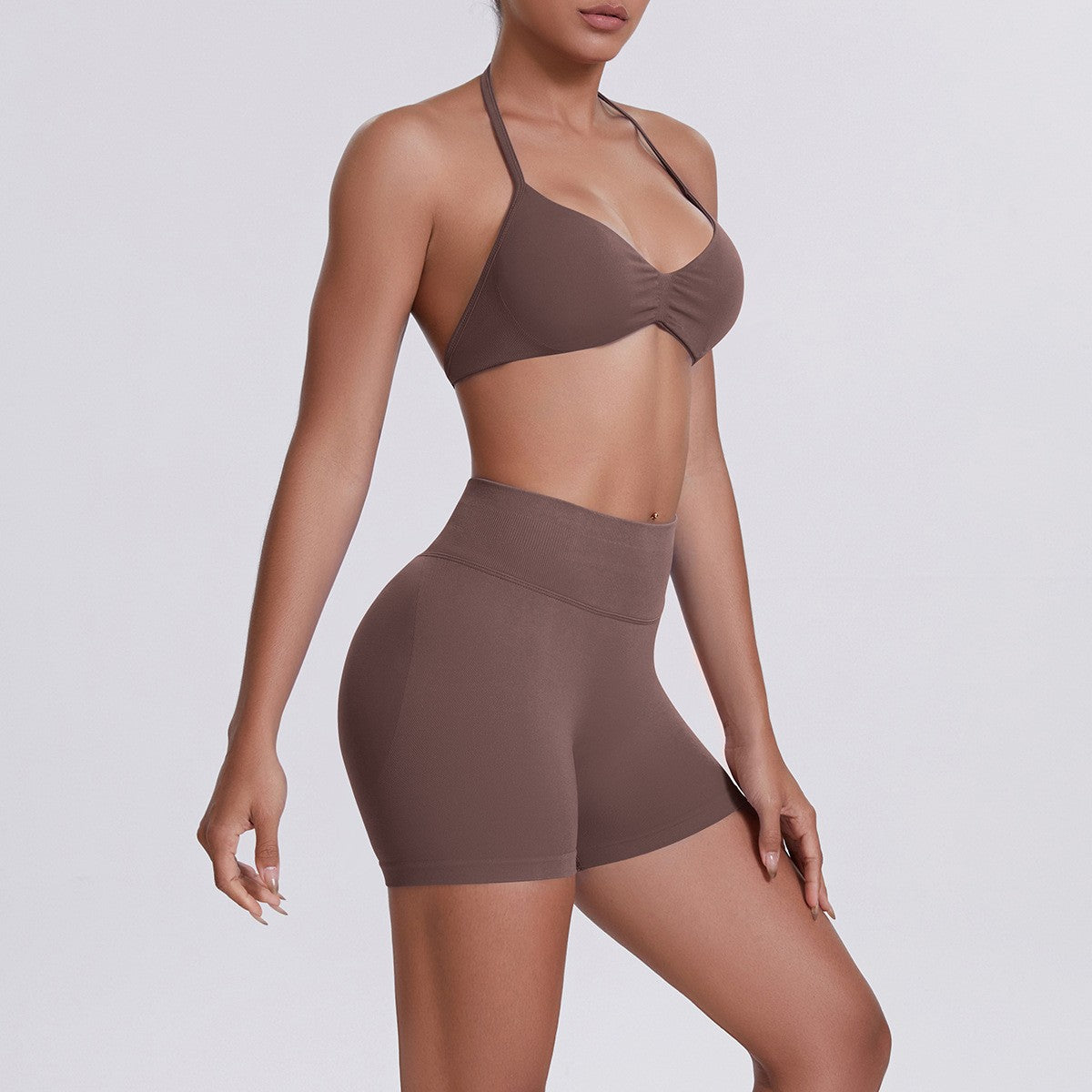 Seamless Halter Bra and Biker Shorts Workout Set