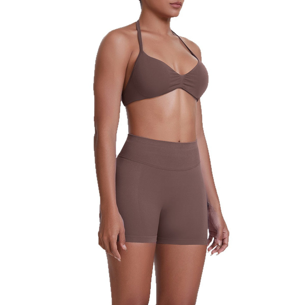 Seamless Halter Bra and Biker Shorts Workout Set