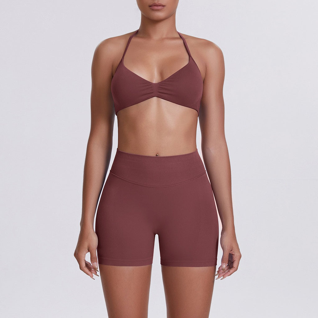Seamless Halter Bra and Biker Shorts Workout Set