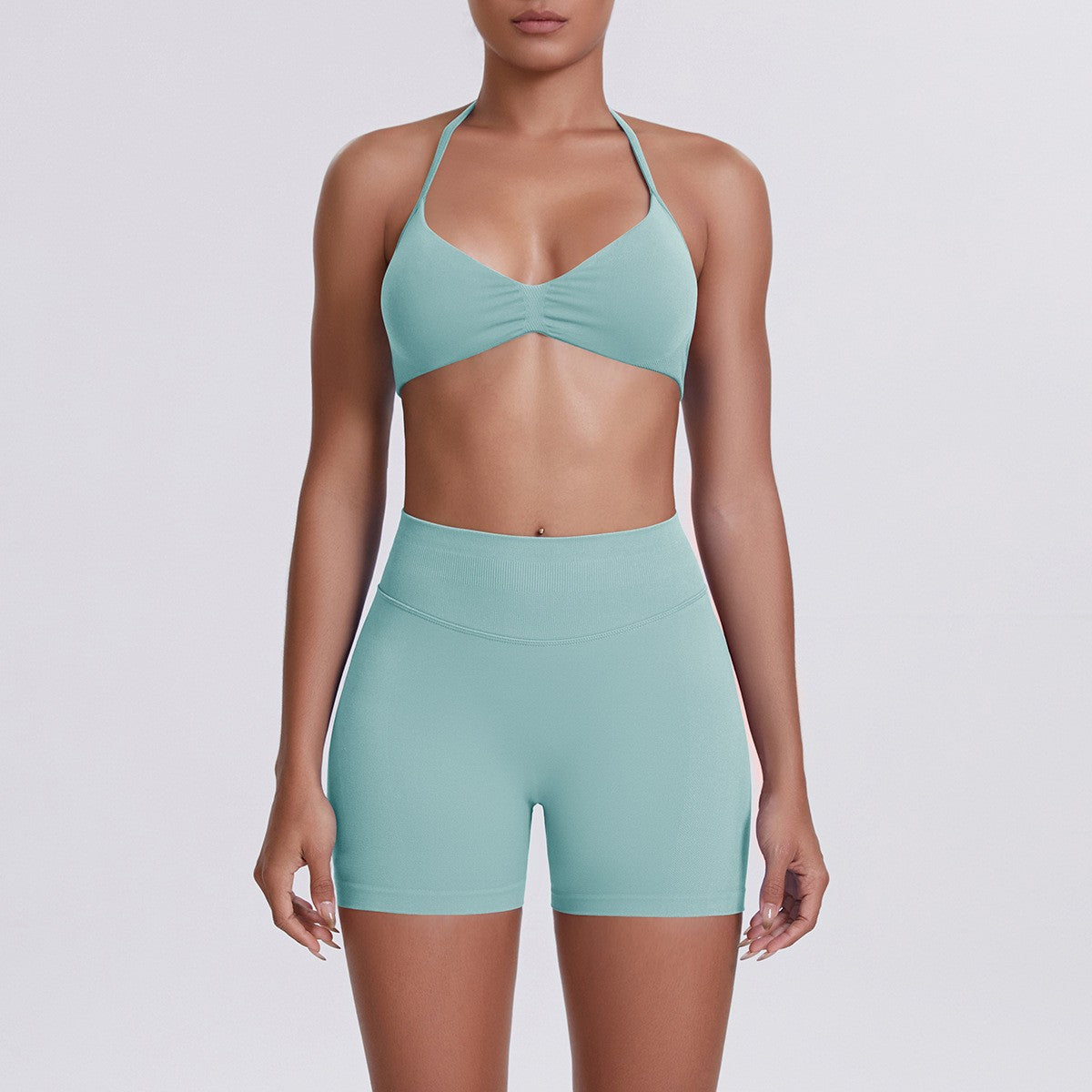 Seamless Halter Bra and Biker Shorts Workout Set
