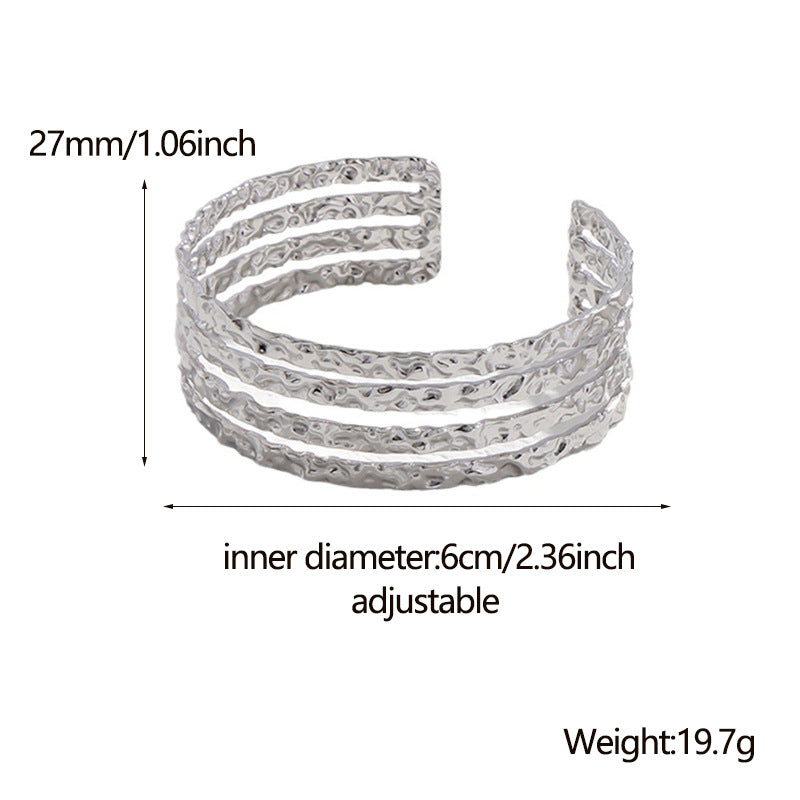 Hammered Four-Row Adjustable Open Cuff Bangle