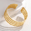 Hammered Four-Row Adjustable Open Cuff Bangle - Gold