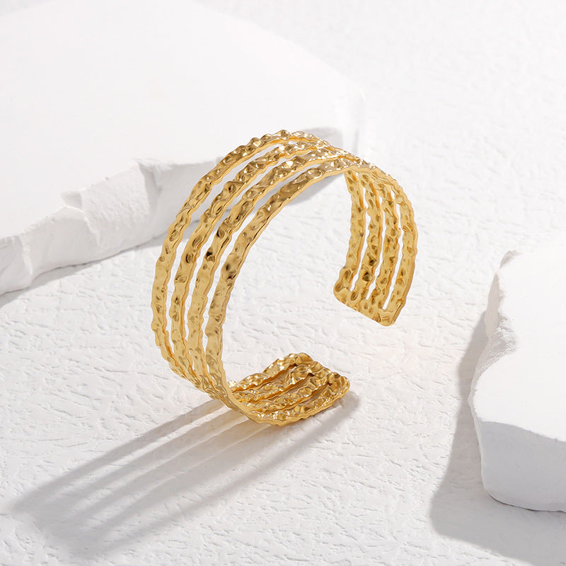 Hammered Four-Row Adjustable Open Cuff Bangle - view 2