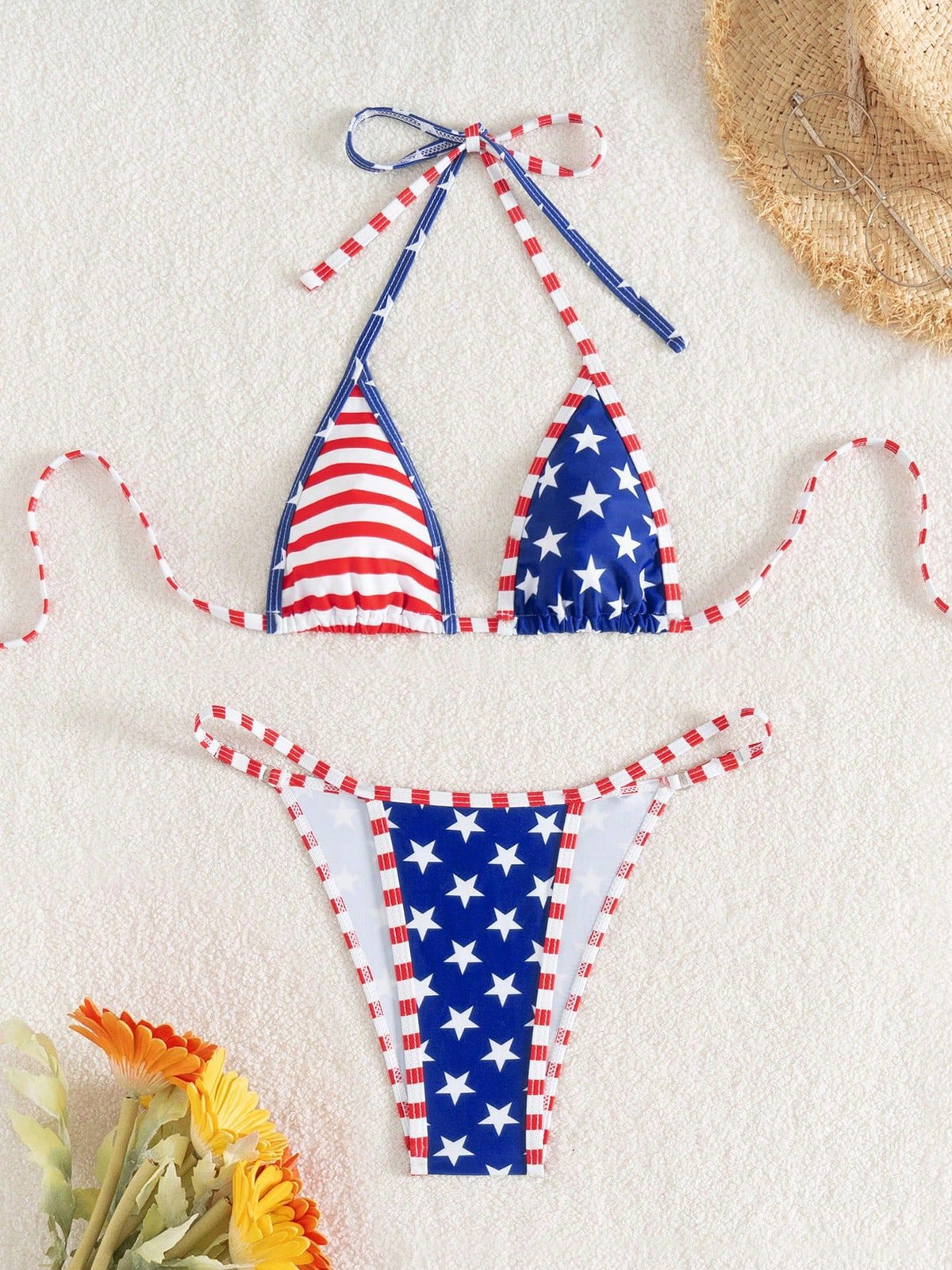 Stars and Stripes Halter Triangle Bikini Set - USA - 4