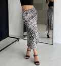 Leopard Print Satin Bias Maxi Skirt - White