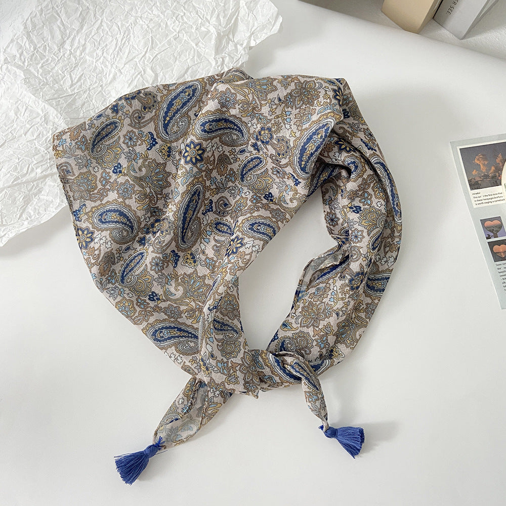 Tassel Trim Floral Bandana Head Scarf - C13