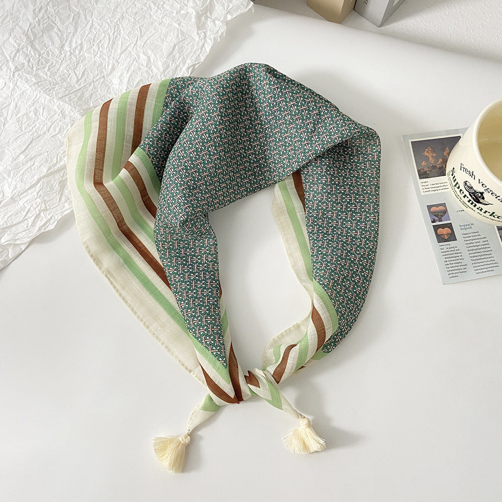 Tassel Trim Floral Bandana Head Scarf - C27