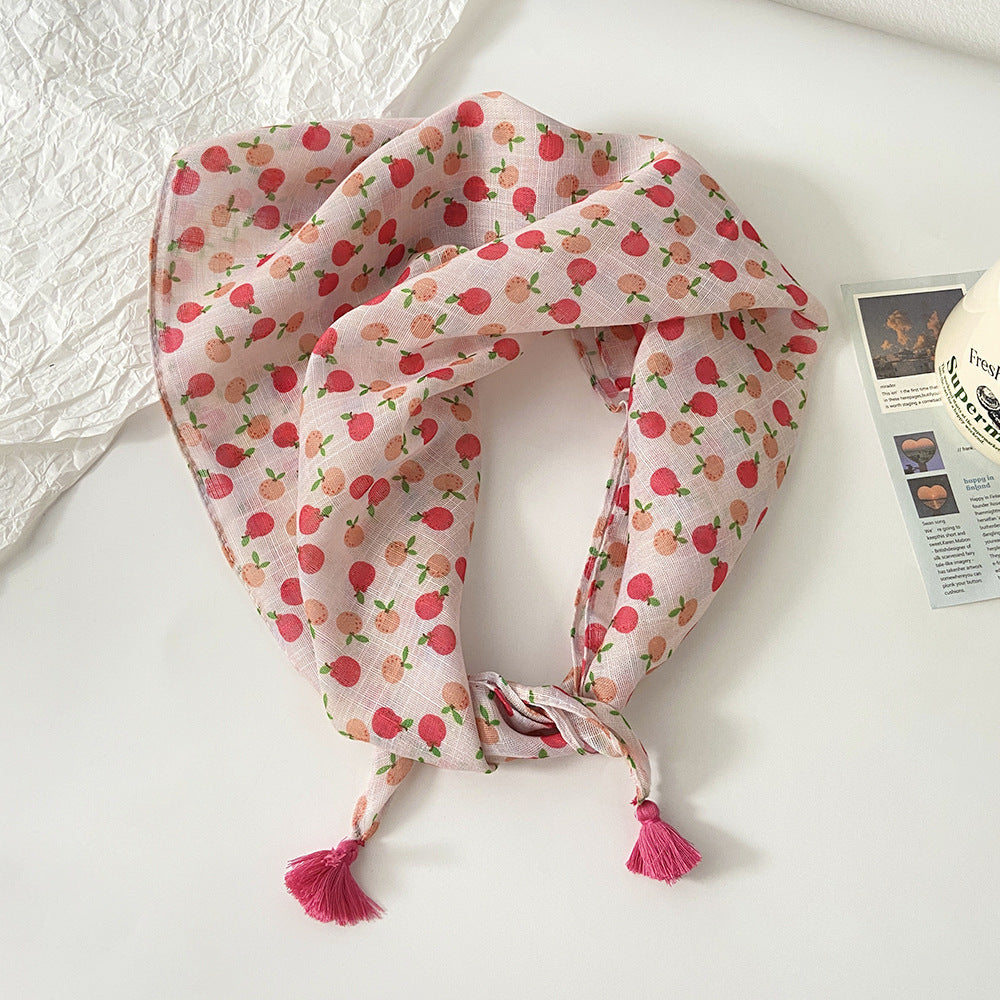 Tassel Trim Floral Bandana Head Scarf - C37