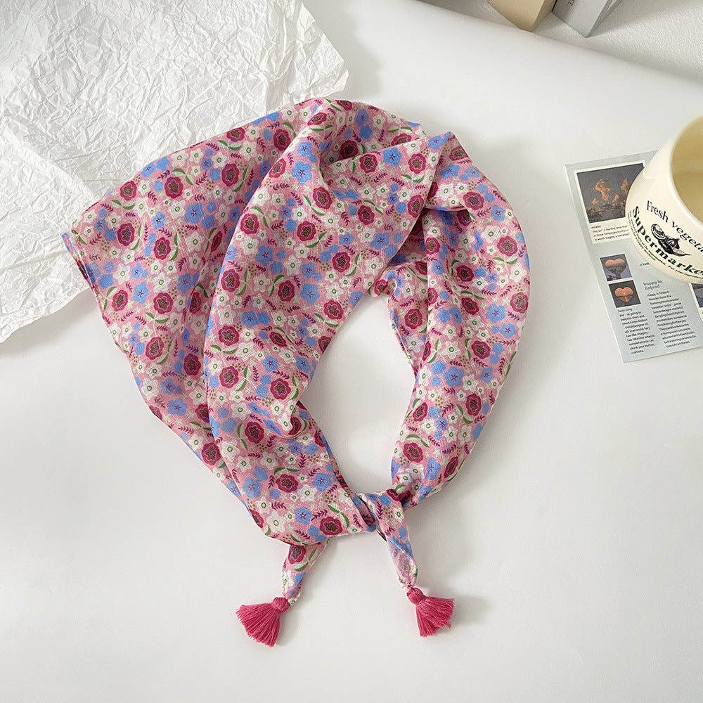Tassel Trim Floral Bandana Head Scarf - C4