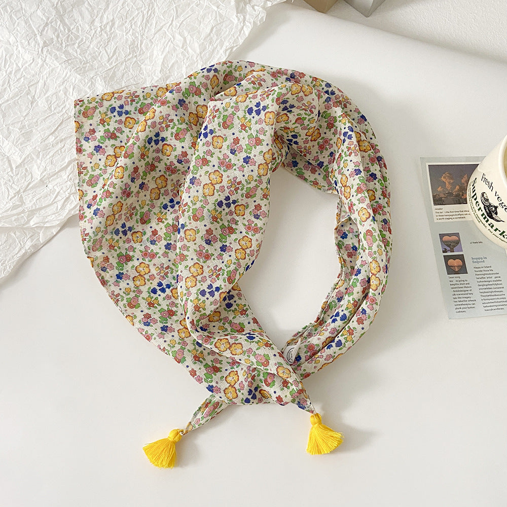 Tassel Trim Floral Bandana Head Scarf - C52