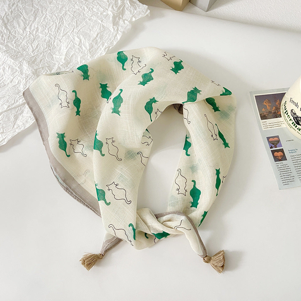 Tassel Trim Floral Bandana Head Scarf - C57
