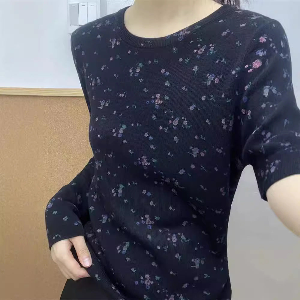 Ditsy Floral Slim Long Sleeve Blouse - Black
