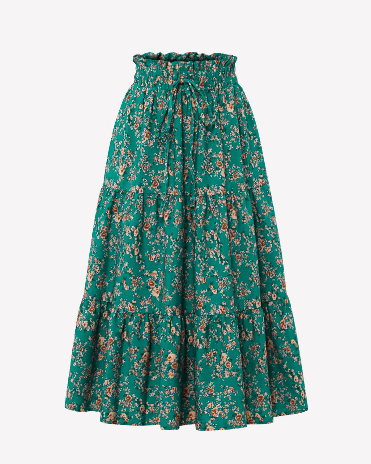 Ditsy Floral Tiered Midi Skirt - Green
