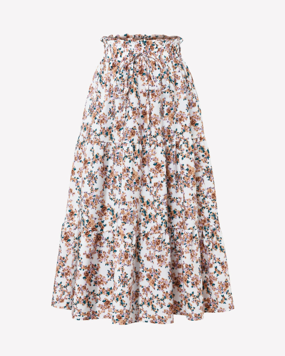 Ditsy Floral Tiered Midi Skirt - White