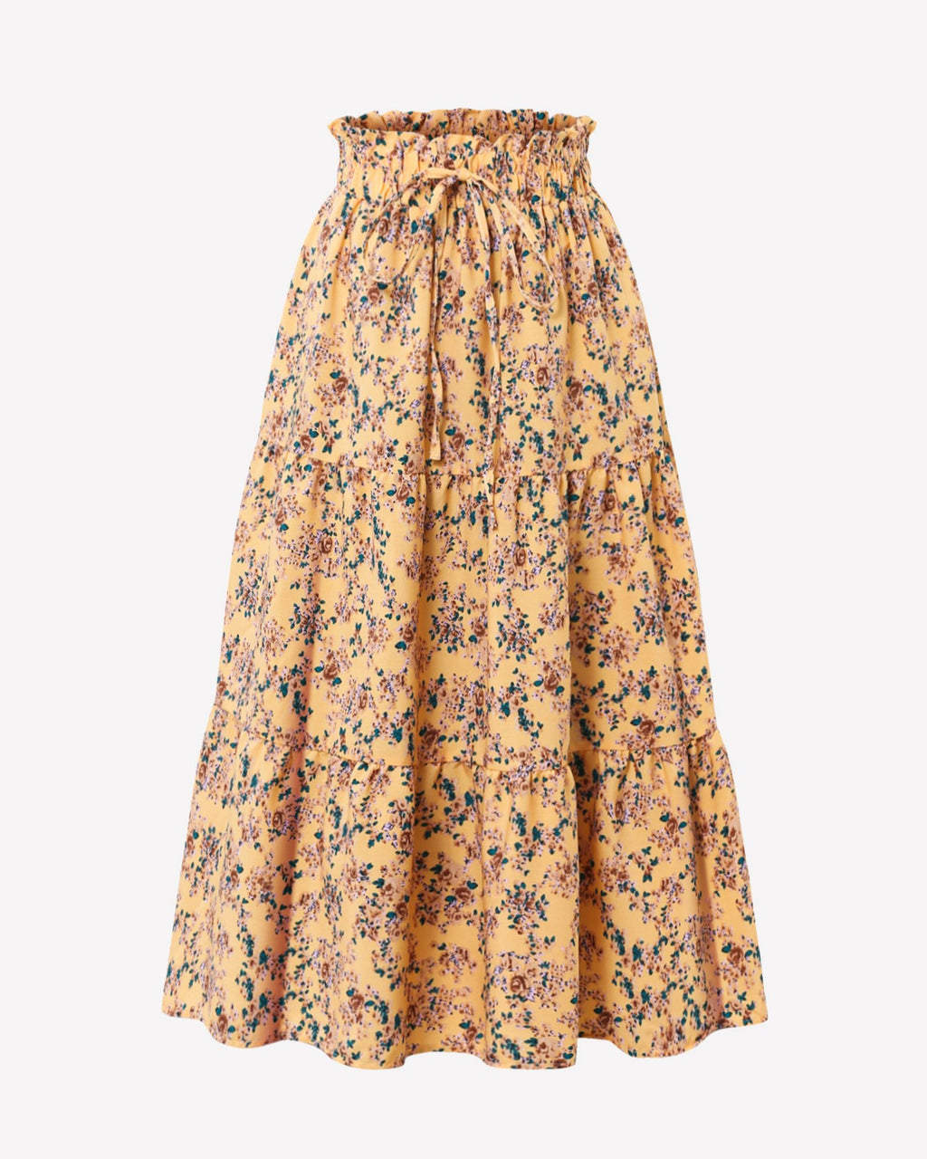 Ditsy Floral Tiered Midi Skirt - Yellow
