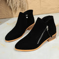 Faux Suede Side Zip Stacked Heel Ankle Boots - Black