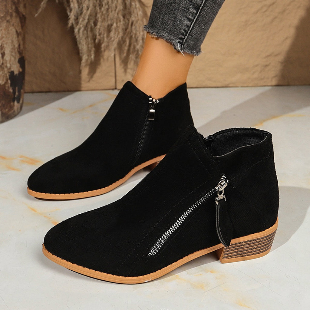 Faux Suede Side Zip Stacked Heel Ankle Boots