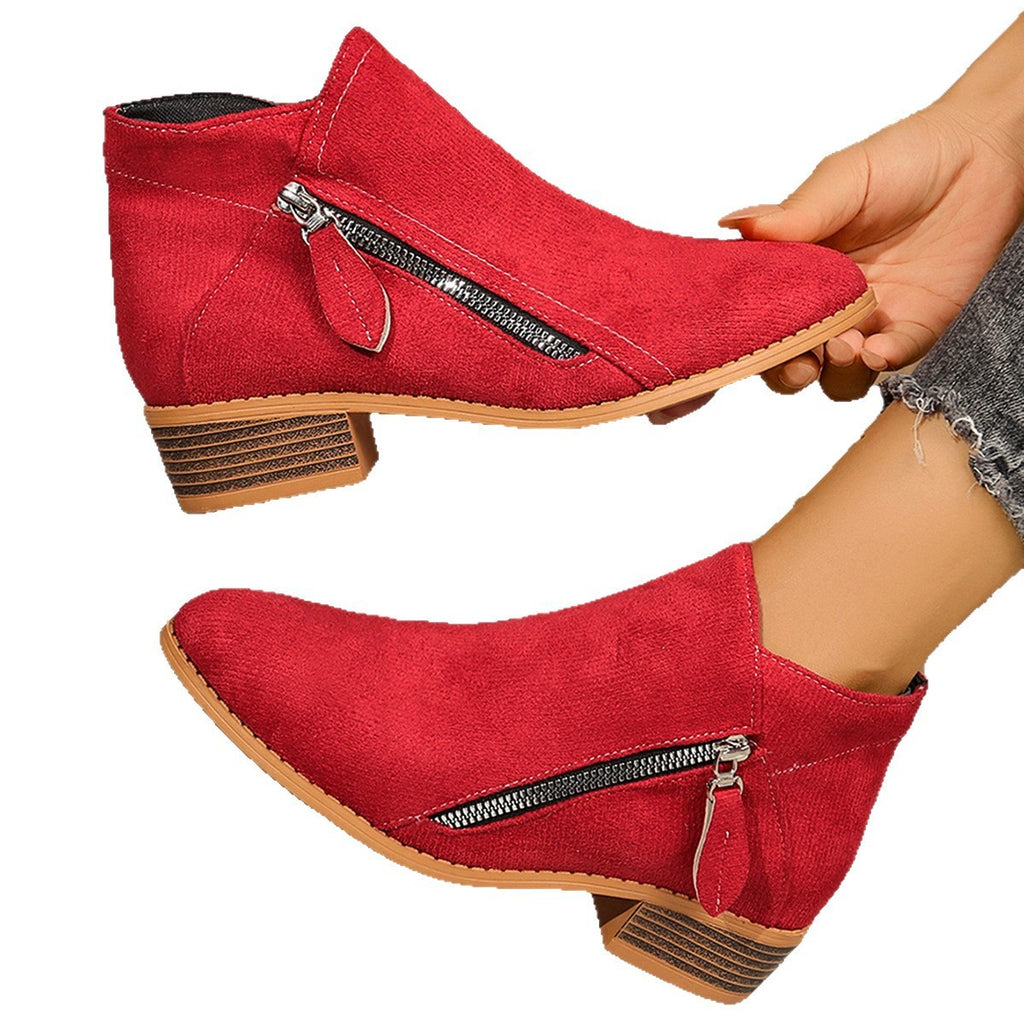 Faux Suede Side Zip Stacked Heel Ankle Boots