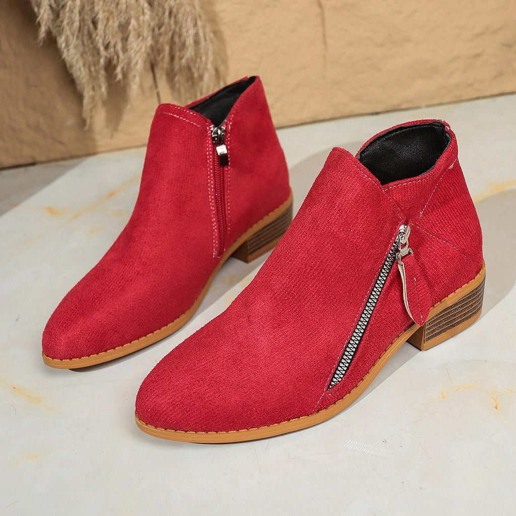 Faux Suede Side Zip Stacked Heel Ankle Boots