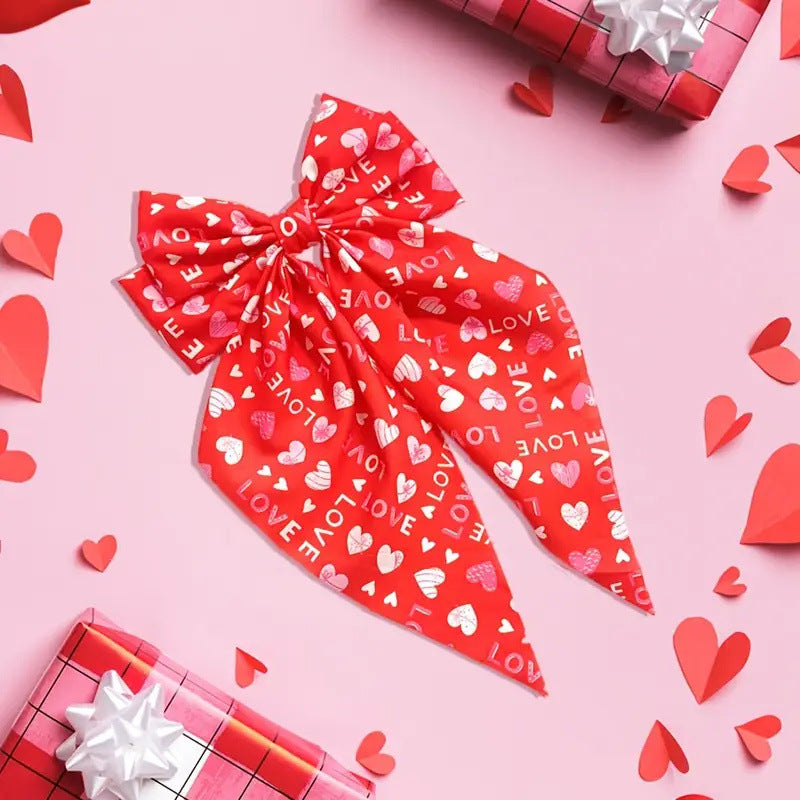 Heart Print Long Tail Bow Barrette - NO04