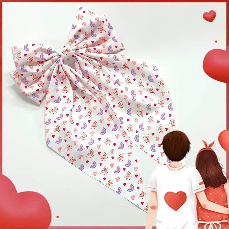 Heart Print Long Tail Bow Barrette - NO05