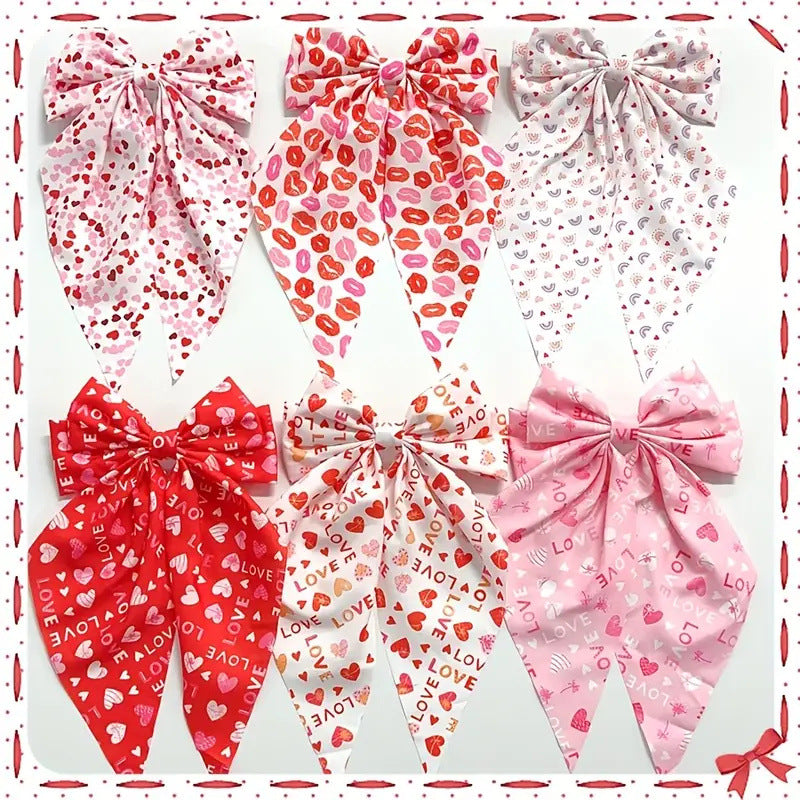 Heart Print Long Tail Bow Barrette