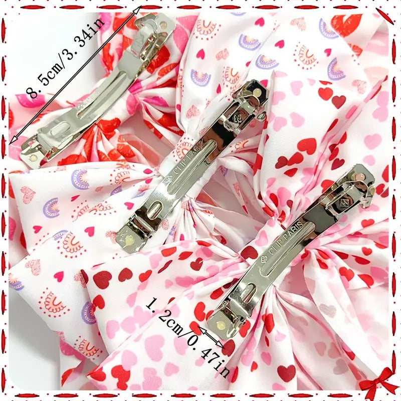 Heart Print Long Tail Bow Barrette - view 1