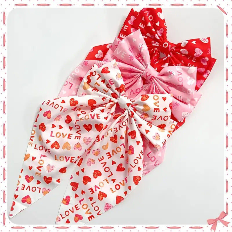 Heart Print Long Tail Bow Barrette - view 2