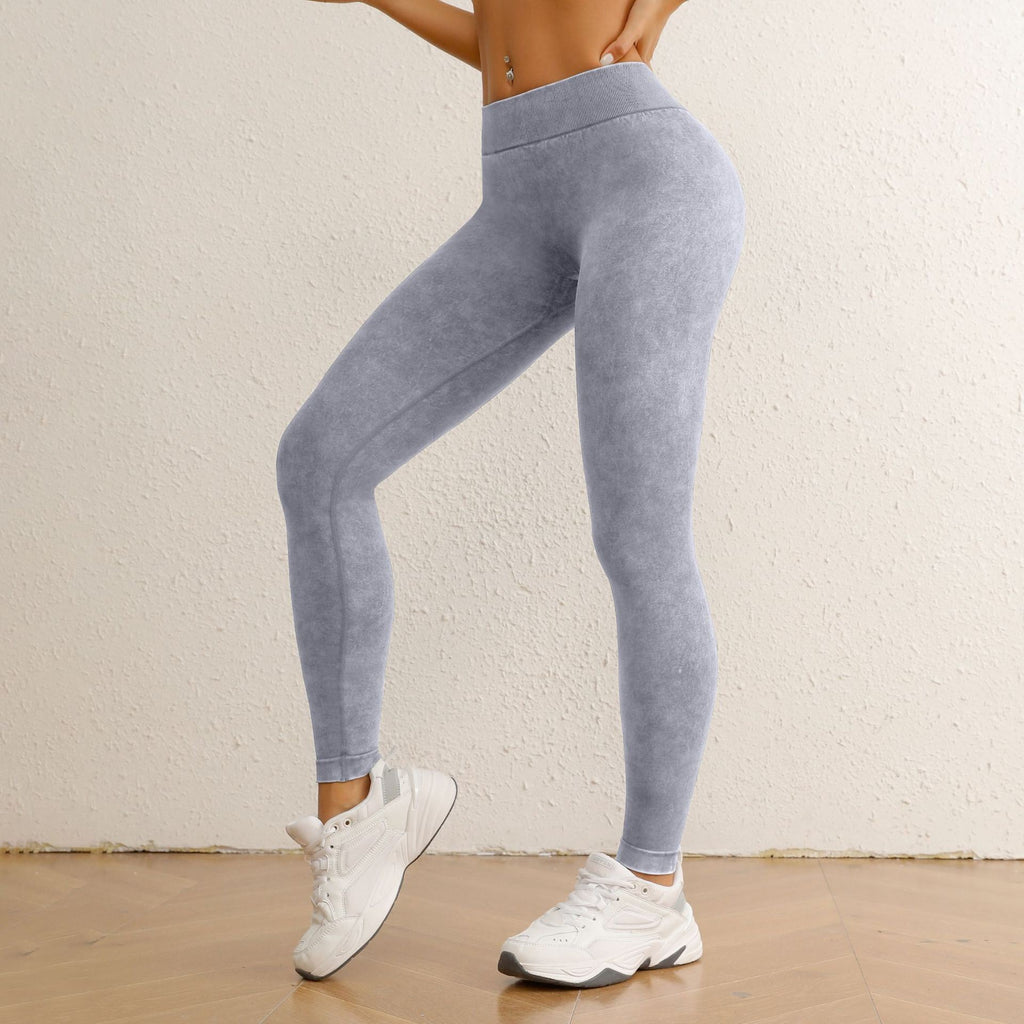 Acid Wash Scrunch Butt High Waist Workout Leggings - Washed Gray