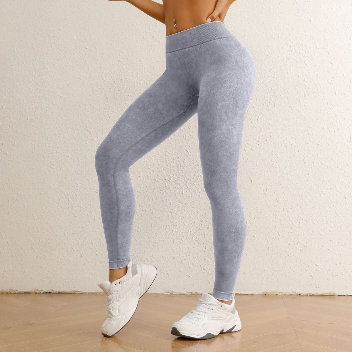 Acid Wash Scrunch Butt High Waist Workout Leggings - Washed Gray