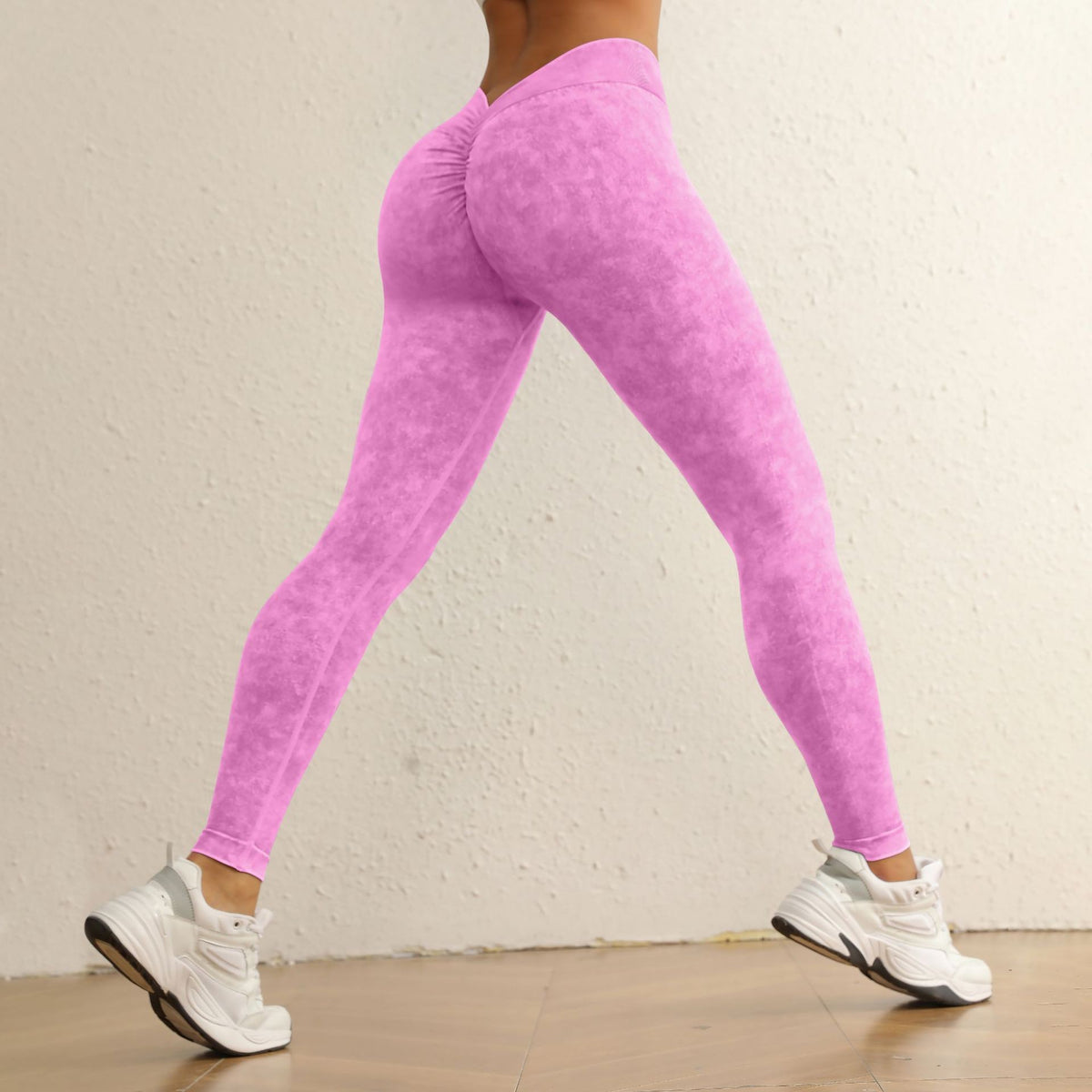 Acid Wash Scrunch Butt High Waist Workout Leggings - Washed Pink