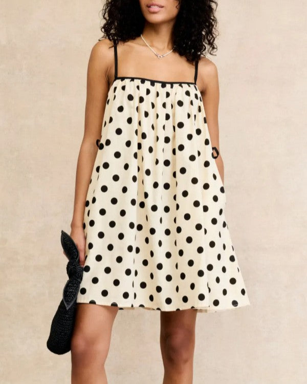 Strappy Babydoll Swing Mini Sundress - Polka