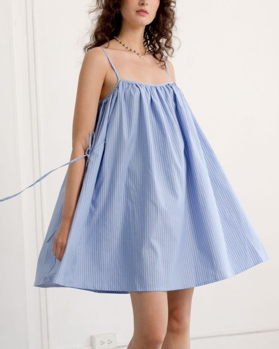Strappy Babydoll Swing Mini Sundress - Striped