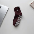 Ribbed Heart Non Slip Grip Socks - Coffee