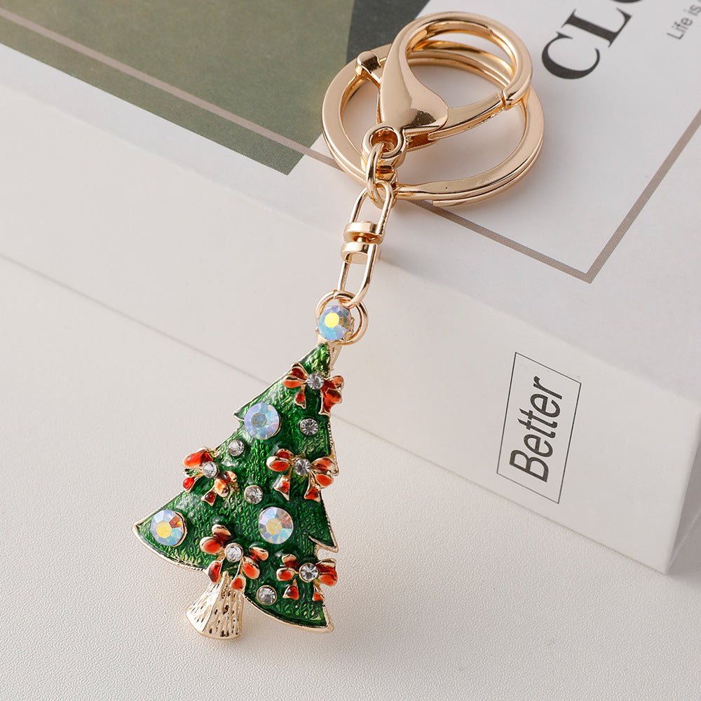 Rhinestone Enamel Christmas Charm Bag Keychain - Tree