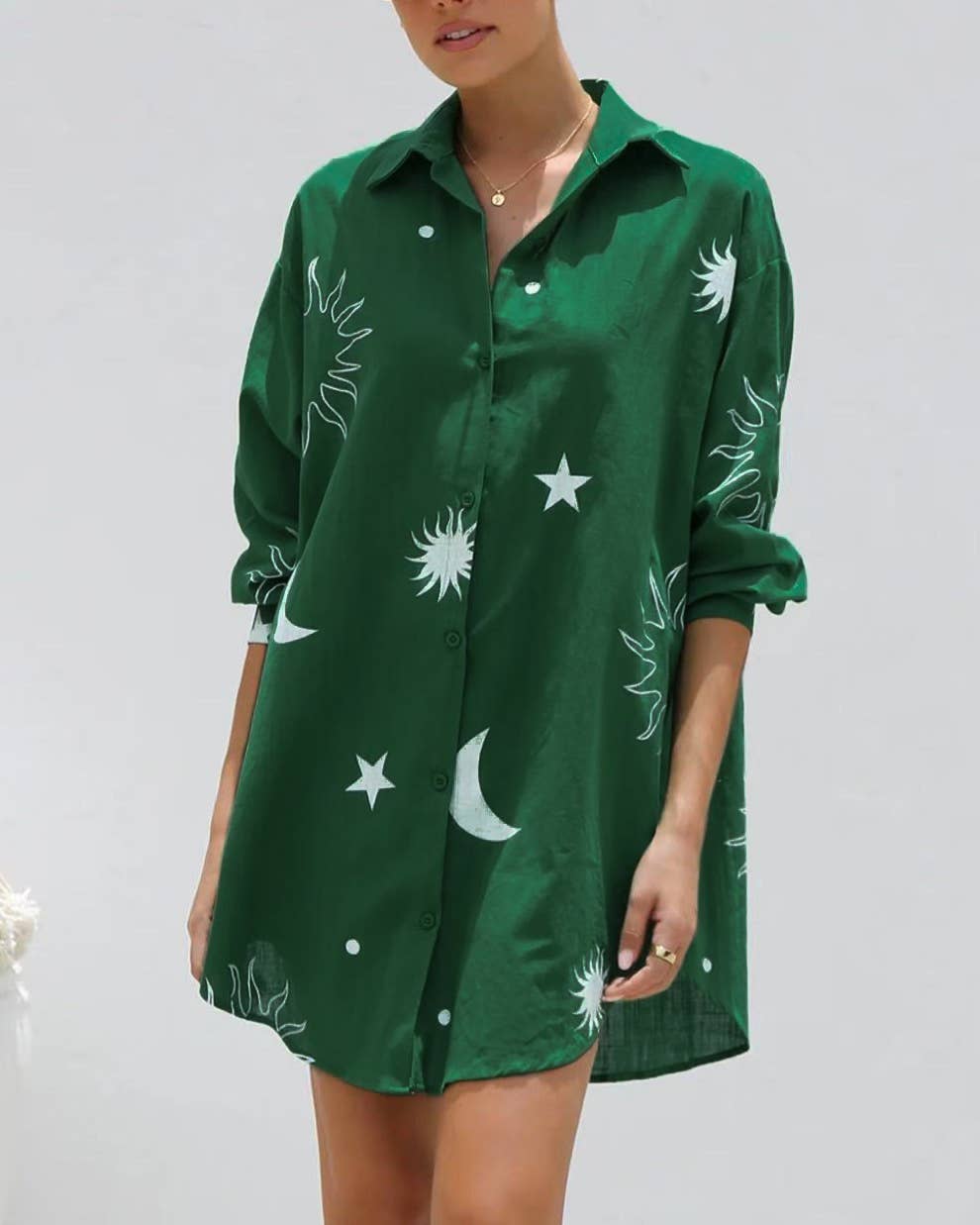 Celestial Print Oversized Shirt Dress